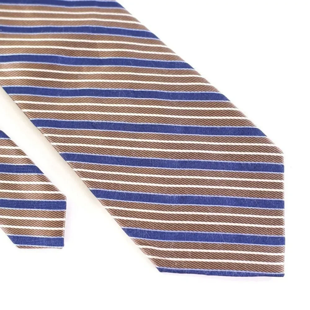 Nautica‎ Brown Blue Striped Woven Silk Tie